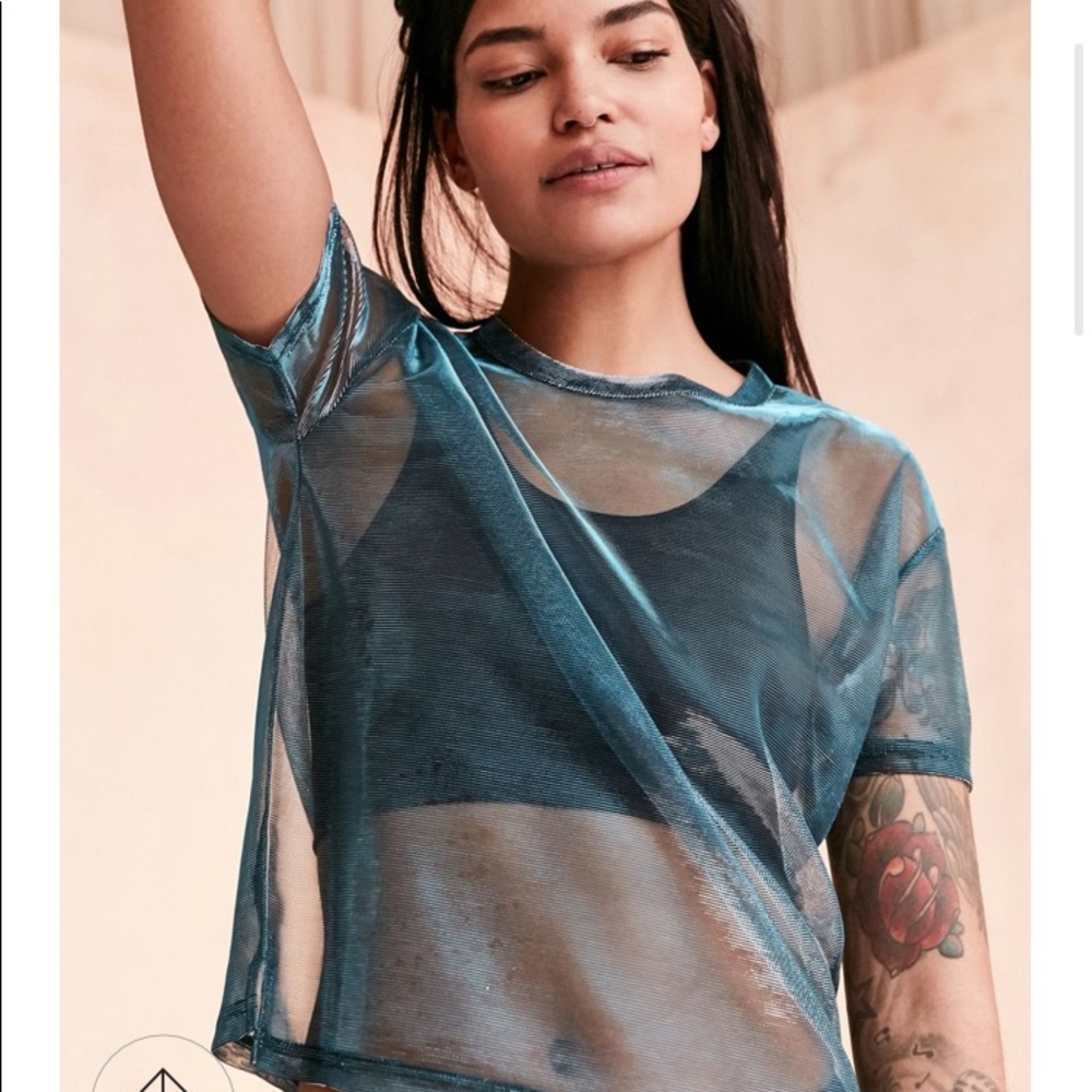 Silence + Noise Iridescent sheer mesh tee
